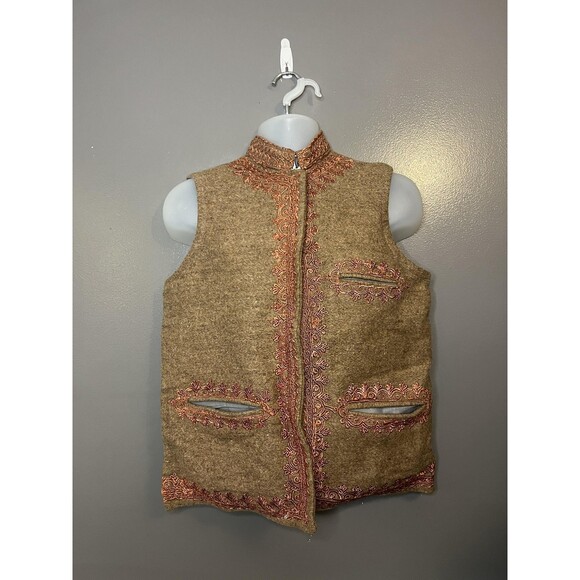 Vintage Wool Embroidered Kurta Vest Men Large High Collar Folk Boho 80s Handmade - Picture 1 of 8
